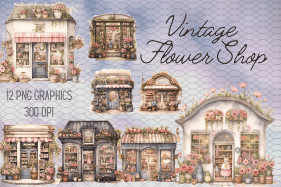 Download Vintage Flower Shop Watercolor Graphics - Graphic Collection